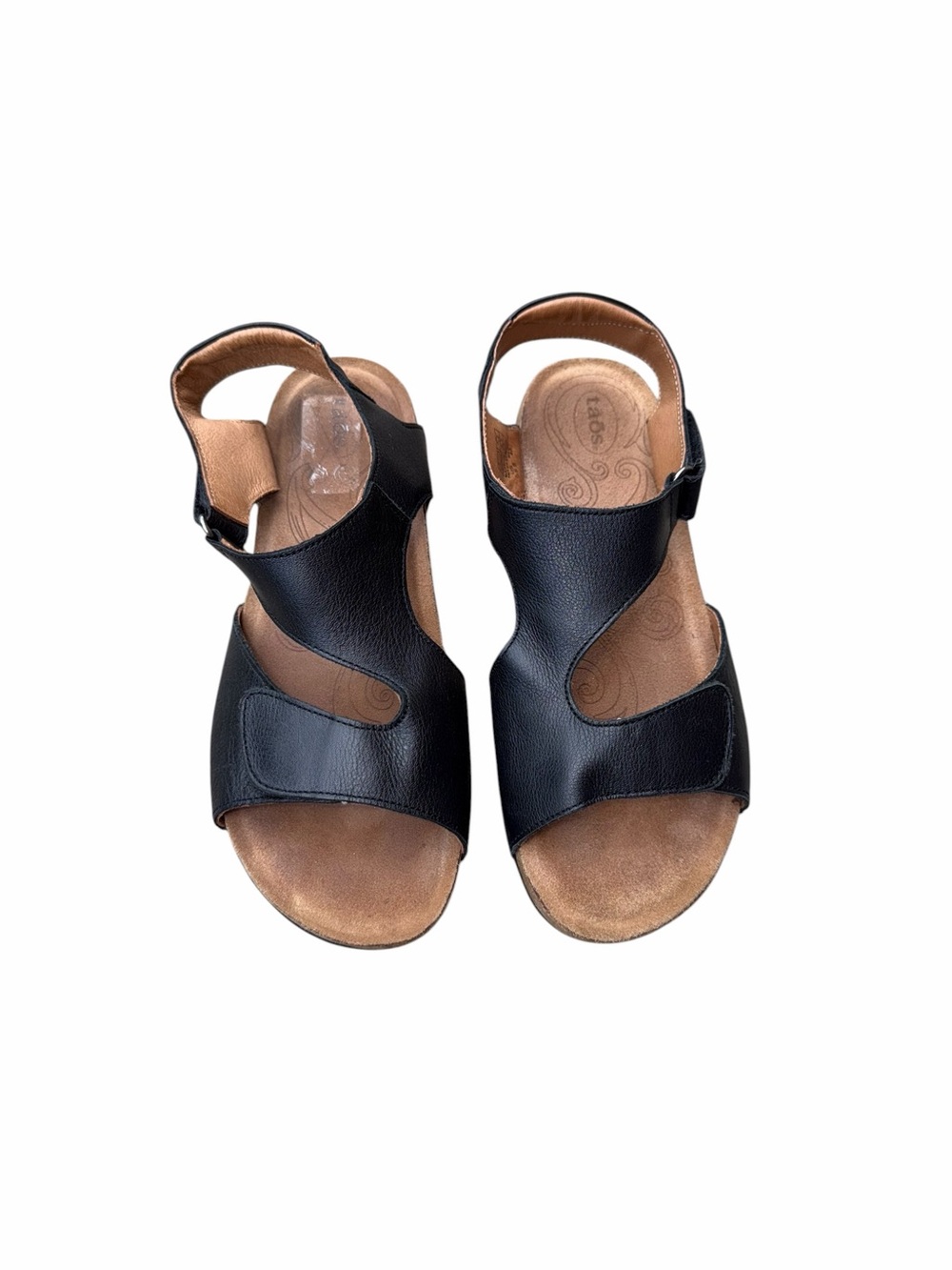 Taos Women's Rita Leather Black Wedge Sandals Shoes Sz 40/9-9.5